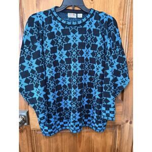 Vintage Stefano Int Oversized Jumper Sweater Blue Snowflake Retro Sz Large